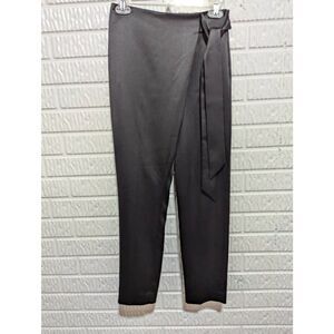 White House Black Market Women's Black Satin Tie-Waist Dress Pants Trouser Size